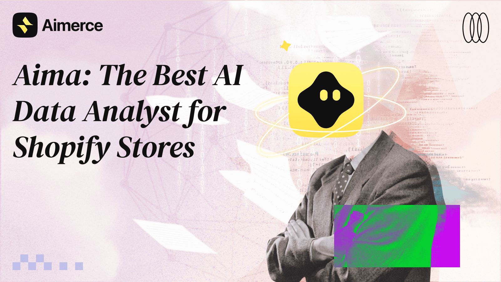 Aimerce's blog cover photo titled "Aima: The Best AI Data Analyst for Shopify Stores"