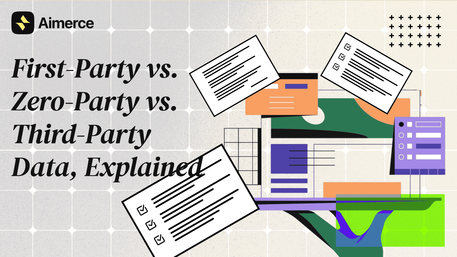 A cover image of Aimerce's blog titled "First-Party vs. Zero-Party vs. Third-Party Data, Explained"