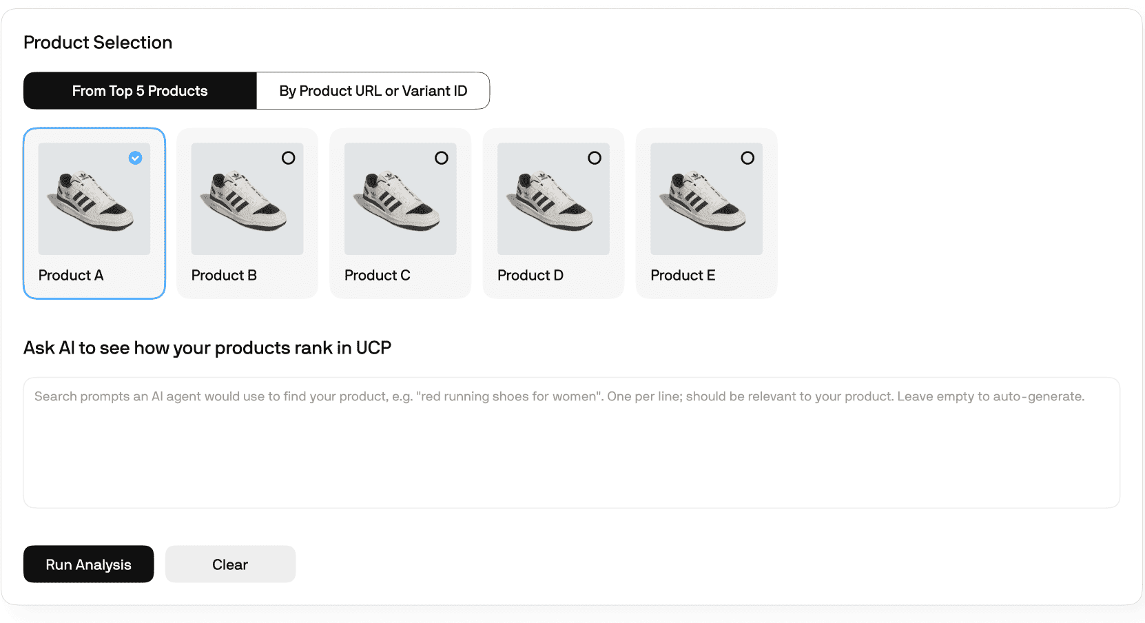 Step 2. Sync Your Product Feed: The tool automatically fetches your top 5 products to begin your catalog data audit.