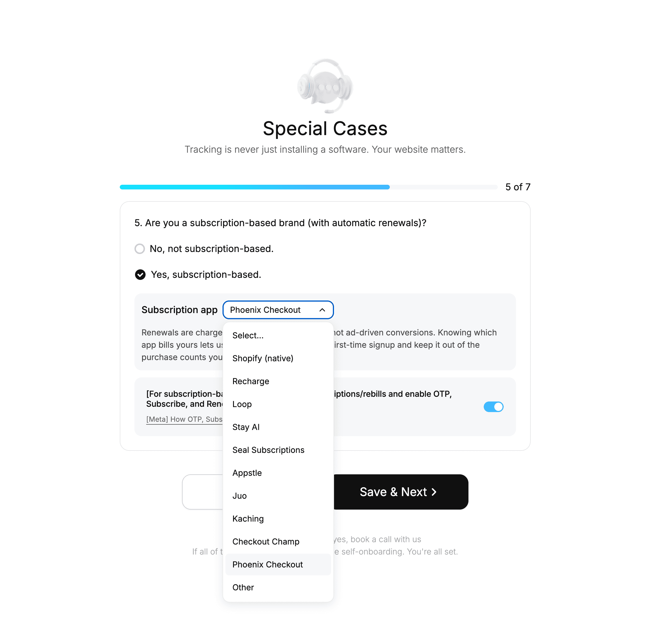 Shopify subscription platform selector for accurate Meta conversion tracking of renewals versus first-time purchases